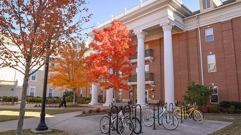 Exterior photo of student housing entrance